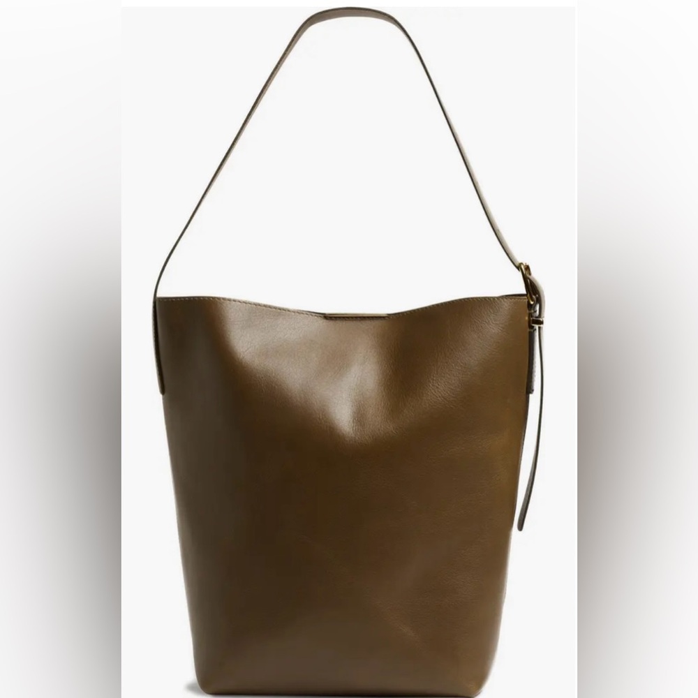 Madewell Essential Leather Bucket Tote with Gold Buckle